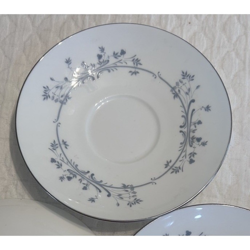 Minton Pandora (3) Saucers Fine Bone China Blue Floral Silver Trim England (S693